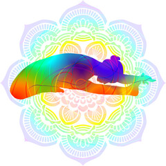 Colorful silhouette of yoga. Janu Shirshasana B. Head to Knee 2 pose. Intermediate Difficulty. Isolated vector illustration