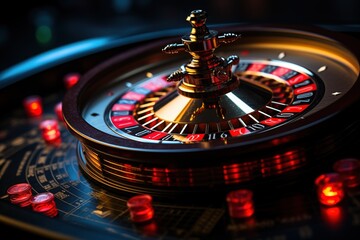 In the mysterious allure of a dark background, a beautifully crafted roulette wheel takes center stage, offering an elegant space for your logo or name to be featured