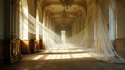 A thin web extended in the corner of the room, like an elegant work of art, created by invisible