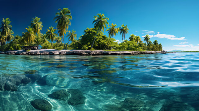 Palm trees framing the emerald shores create a picture of a true tropical parad