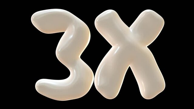 3x with milky color isolated on transparent background. 3d animation for double and bonus concept