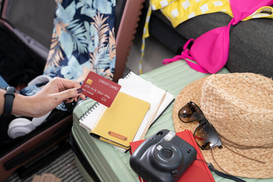 Creditcard and travel planning background.