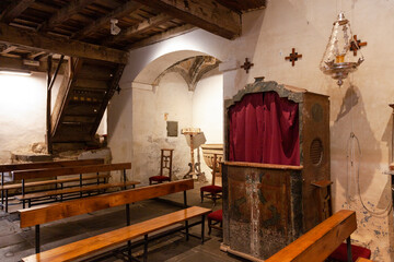 
Interior of very old Catholic church from the 16th century in Asturias, Spain
