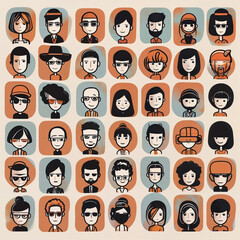 set of icons of people for web design, ai