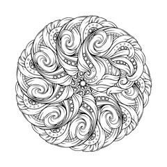 Black and white abstract floral mandala pattern. Antistress coloring page.