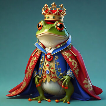 Cartoon frog dressed in royal clothes. frog king, Bold, Cute, Elegant