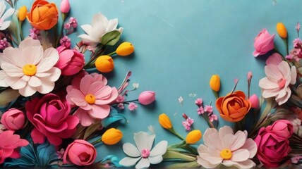 Fabric Backdrop Adorned with Spring Blossoms ,bouquet of tulips