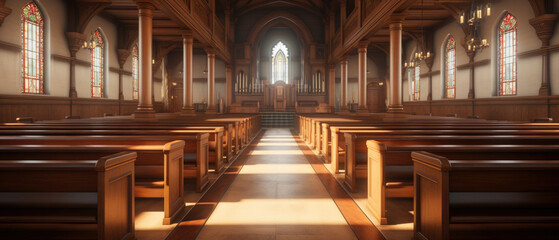 Interior of a gothic church with incredible light