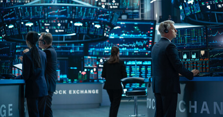 Group of Successful Stock Exchange Traders and Investors Using Sophisticated Computer Software to...