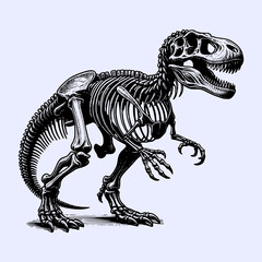 dinosaur skeleton fossil of T-rex hand drawn art style vector illustration