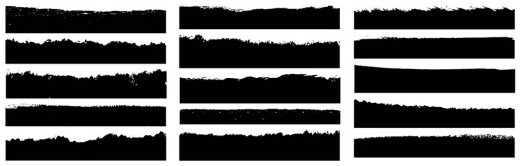 Big bundle of different ink brush strokes: grunge badge brush, rectangle brush, square brush. Dirty watercolor texture, box, frame, grunge background, splash. Grungy painted lines brushes collection.