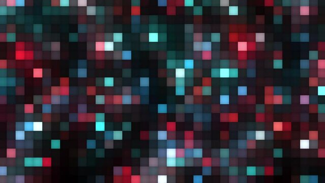 4K seamless loop light illumination digital blue pink square LED wall animation fot technology background. Blinking Panel with the LED bulb flicker glowing light motion background design. Colorful LED