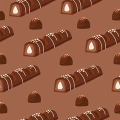 Seamless pattern of chocolate candies. Seamless pattern. Design of textiles, napkins, tapestries, tablecloths, wrapping paper.