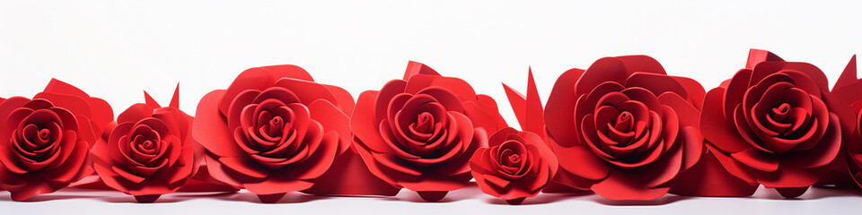 a row of red three-dimensional roses on a white background ornament.