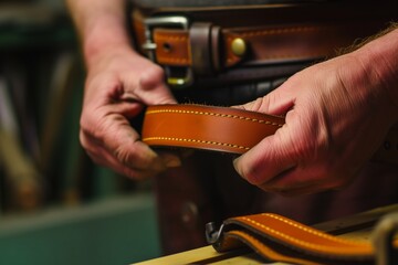 artisan handcrafting a leather belt