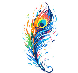 Peacock feather isolated on transparent background. PNG