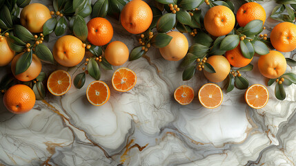 oranges and tangerines on marble kitchen counter