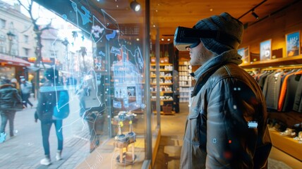 Interactive Window Shopping Experience - Customer engages with store's virtual interface via AR