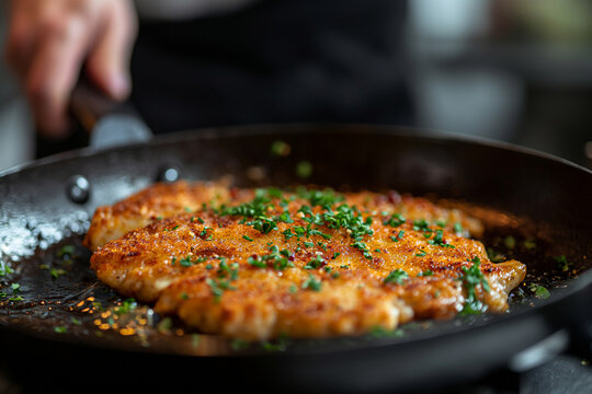 frying pan with meat 