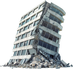 Earthquake-damaged building isolated on transparent background