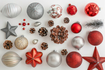 Festive holiday decorations arranged in a flat lay, ready for seasonal promotions.