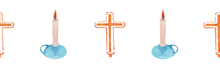 Watercolor candle and  cross border.Christian seamless border. Hand painted illustration on white backround.
