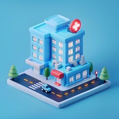 New Hospital Concept Modern 3D Illustration in Blue