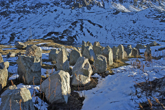 Julierpassh&ouml;he mit Natursteinen als Panzersperre, Kanton Graub&uuml;nden, Schweiz