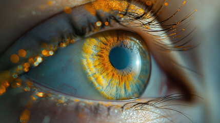 Big beautiful human eye. Visit to eye specialist. Selective focus. Copy space.