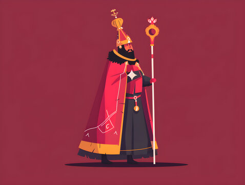 Regal Majesty: Stern King with Golden Crown & Scepter, Opulent Red & Black Robe - Concept of Power, Authority & Luxury - Royal Portrait for Historical & Political Themes
