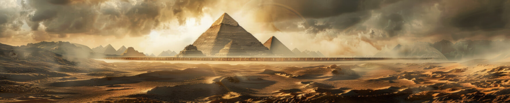 Panorama Egyptian pyramids, panoramic desert and pyramid landscape, background, copy space