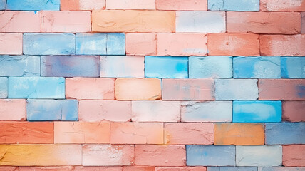 brick wall in delicate pastel colors rainbow spectrum. - 741522592