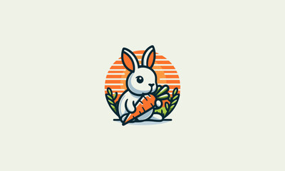 Obraz premium head rabbit with carrot vector illustration logo design
