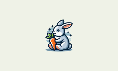 head rabbit with carrot vector illustration logo design