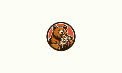 bear eat pizza vector illustration logo flat design