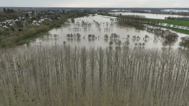 flooding of the La Sarthe river, at Briollay, Maine et Loire, France
