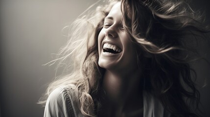 Profile of a Joyful Woman with Cinematic Aesthetic Laughing