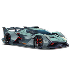 Blueish gray futuristic supercar with red painted