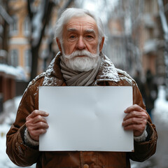 Old man holding mockup billboard during, protest