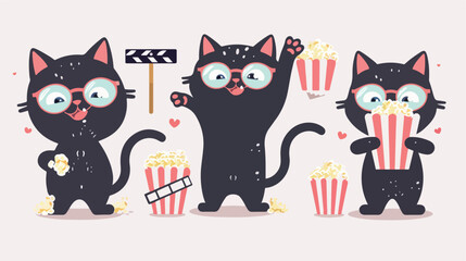 Black cat set holding popcorn clapper board ticke