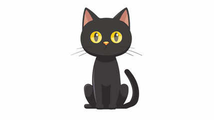 Black cat sitting icon. Funny head face. Kitten w