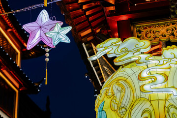 Beautiful lanterns shaped of marine lives in lantern exhibition at night,to celebrate Chinese...