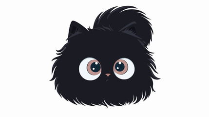 Black fluffy fur cat round sad face head silhouet