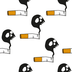 Burning cigarette  butt with a smok skull seamless pattern © focus_bell