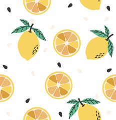 Lemon and lemon slice seamless pattern