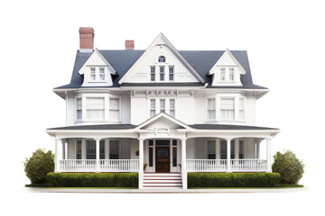 Symmetrical Colonial Revival House Isolated on Transparent Background - obrazy, fototapety, plakaty