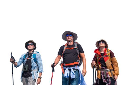 Tourists with backpacks hike on rocky of top mountain trekking is adventure activity sport for Traveller who love hike on summer holidays trekking and activity	