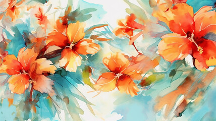 abstract summer watercolor background flowers landscape vacation. - 741530174