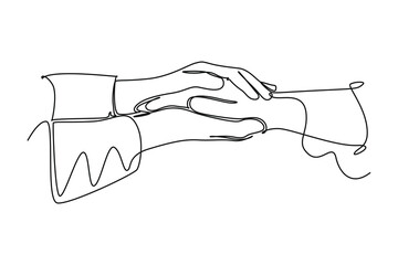 Single one line drawing The doctor holds a patient's hand to reassure the medical examination process. physical therapy rehabilitation concept. Continuous line draw design vector