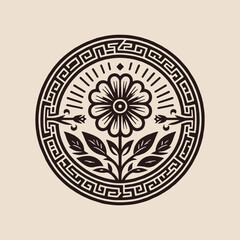 Vintage Classic Floral Roman and Greek Line Drawing Style Logo Design, T-shirt and Streetwear